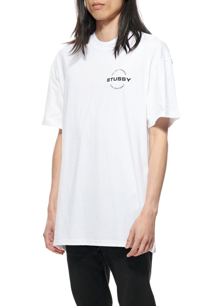 White Stussy City Circle SS Men's T Shirts | USA000124