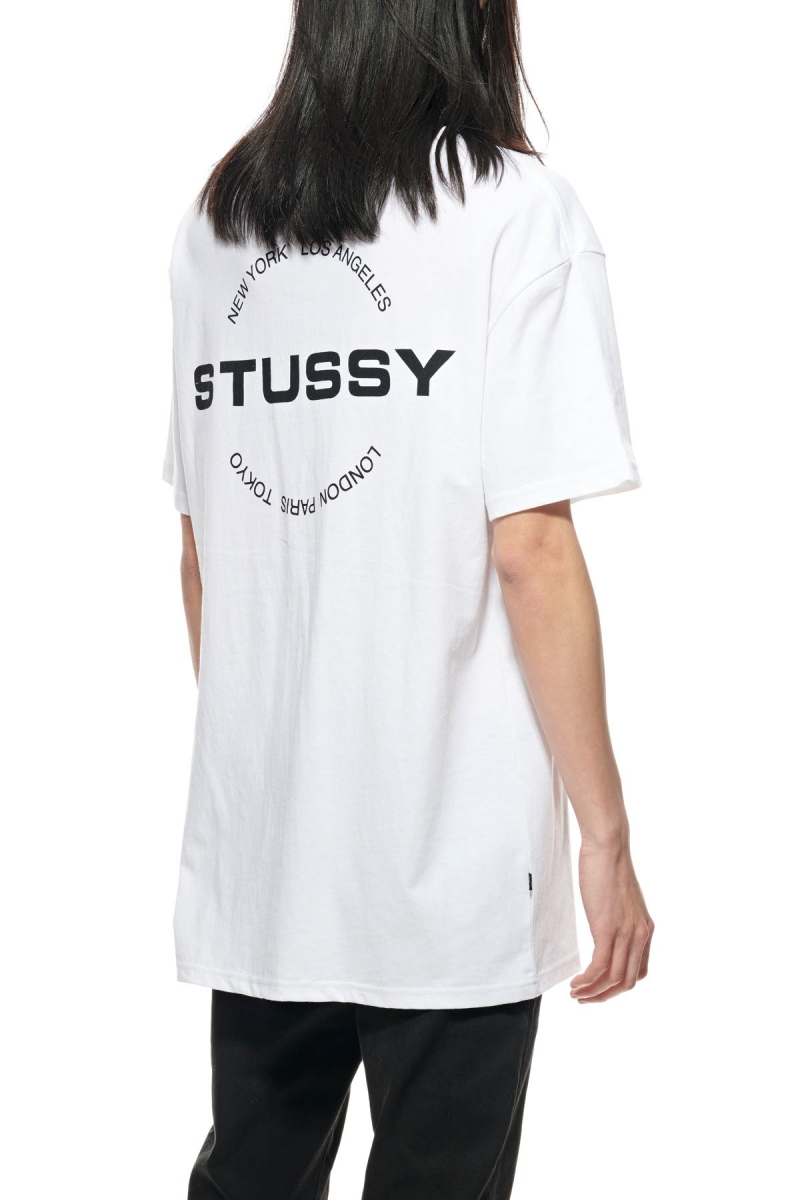 White Stussy City Circle SS Men's T Shirts | USA000124