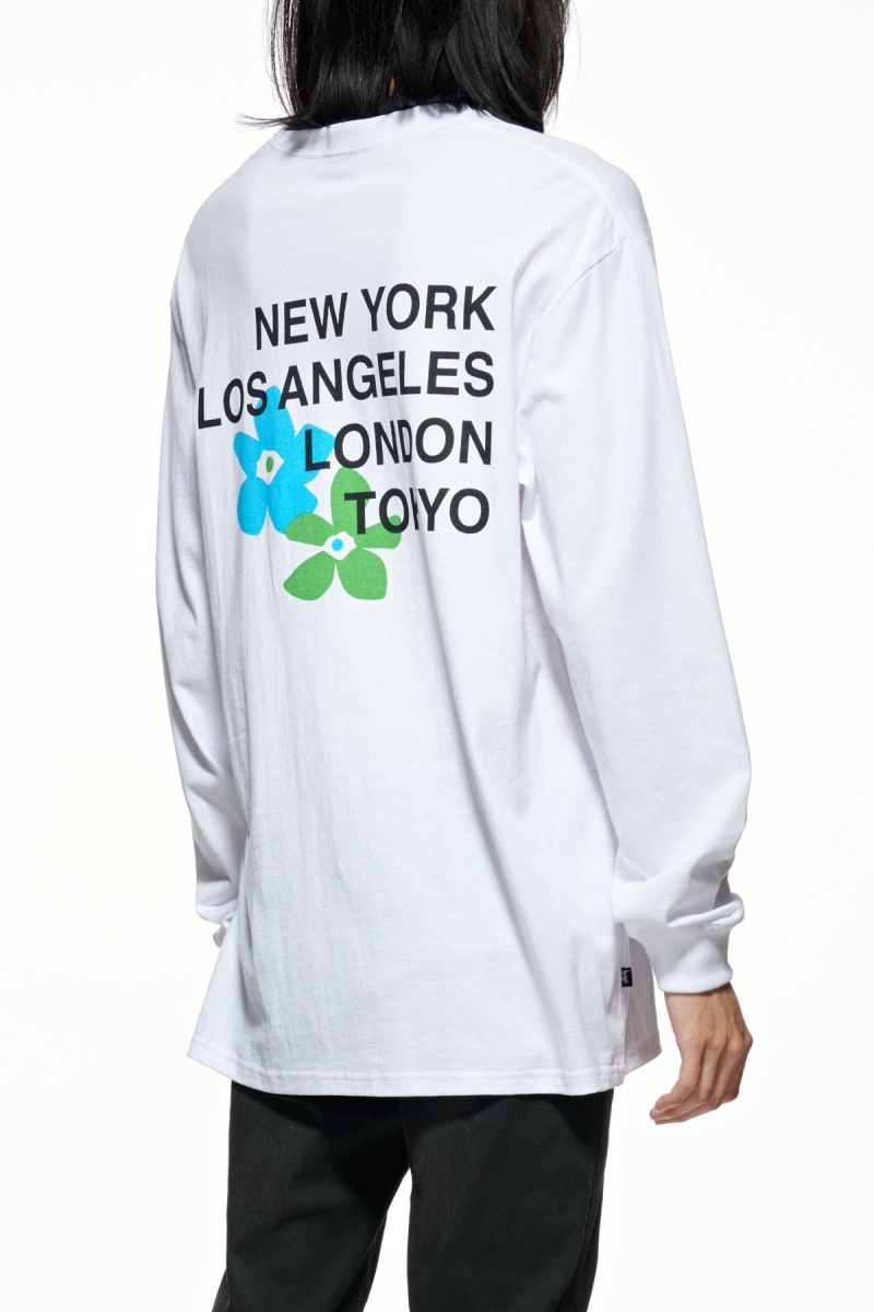 White Stussy City Flowers Men's Sweatshirts | USA000905