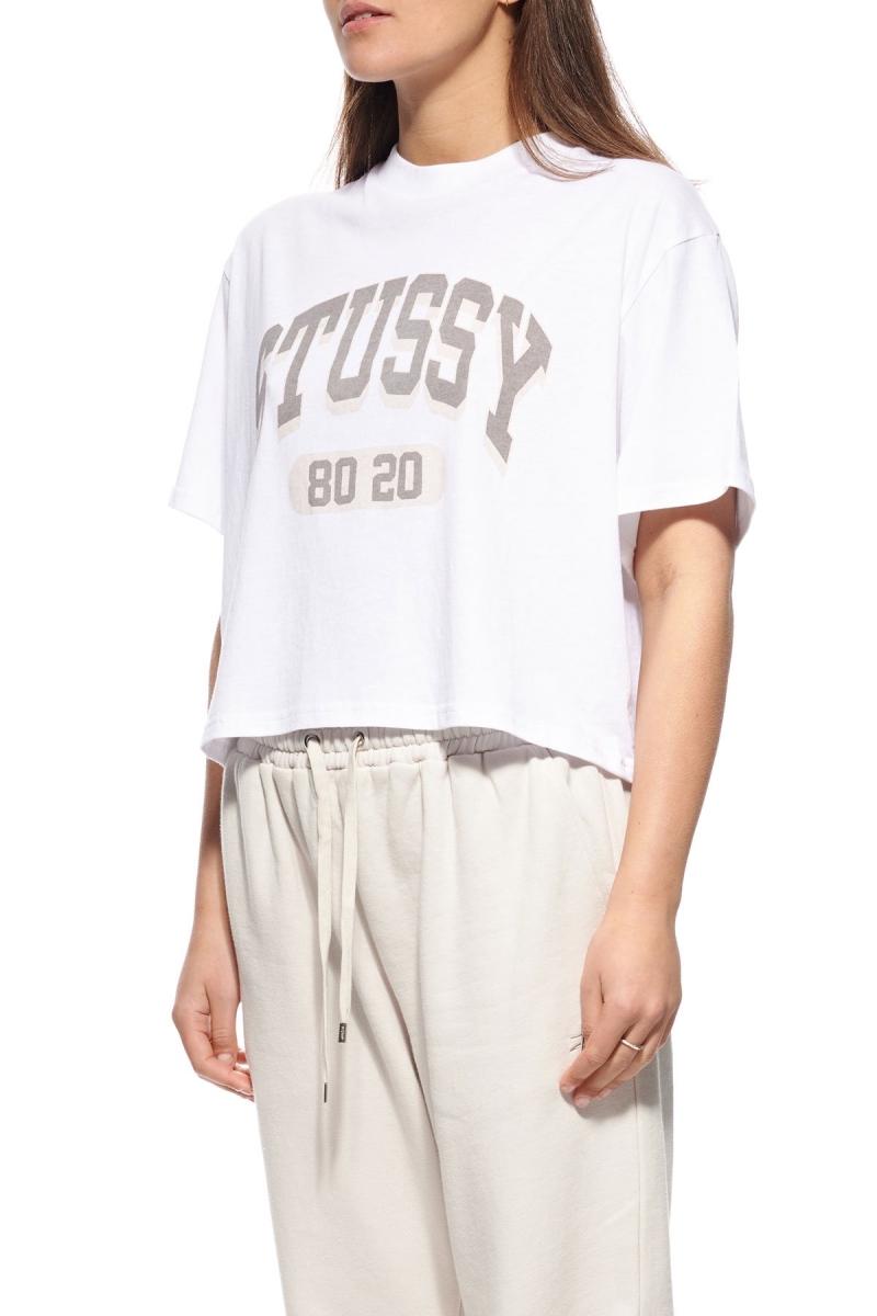 White Stussy College Boxy Women's T Shirts | USA000130