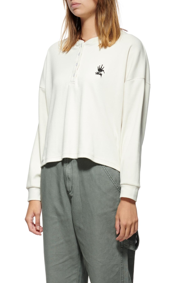 White Stussy Crown Pigment Henley Women's Sweatshirts | USA000909