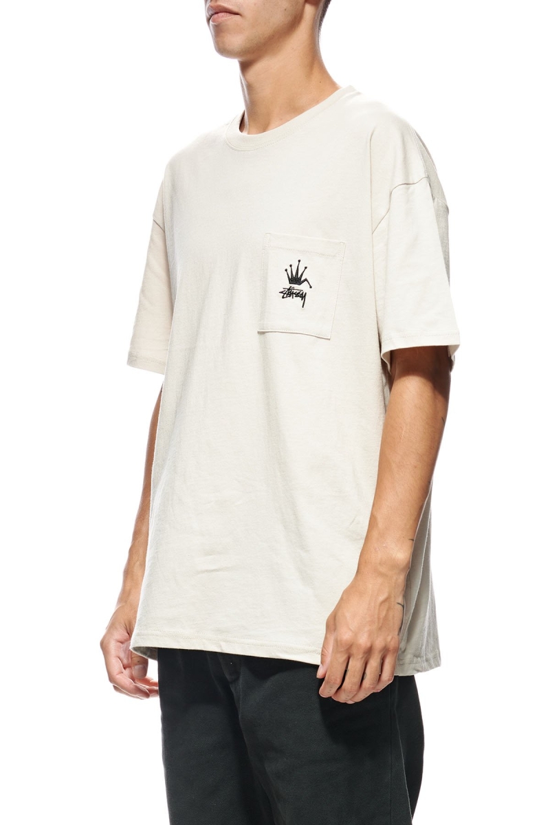 White Stussy Crown Pocket SS Men's T Shirts | USA000147