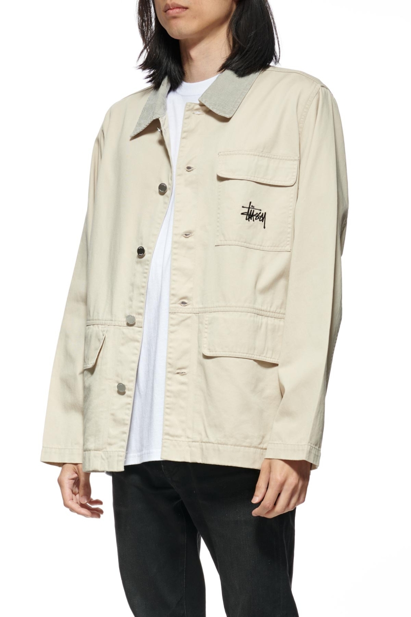 White Stussy Denim Chore Coat Men's Jackets | USA000336