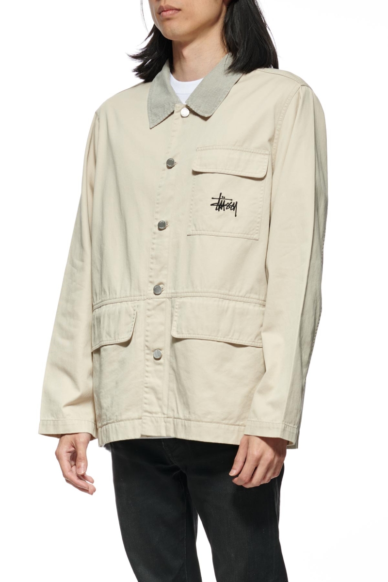 White Stussy Denim Chore Coat Men's Jackets | USA000336