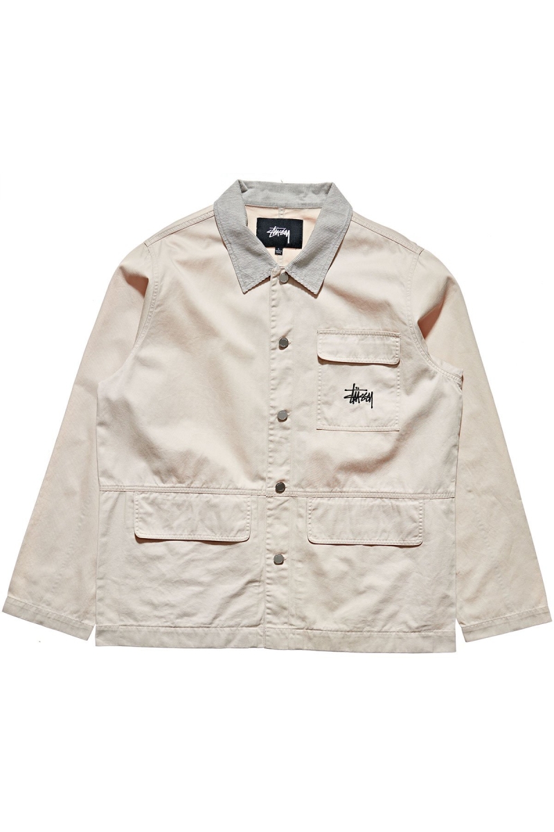 White Stussy Denim Chore Coat Men\'s Jackets | USA000336