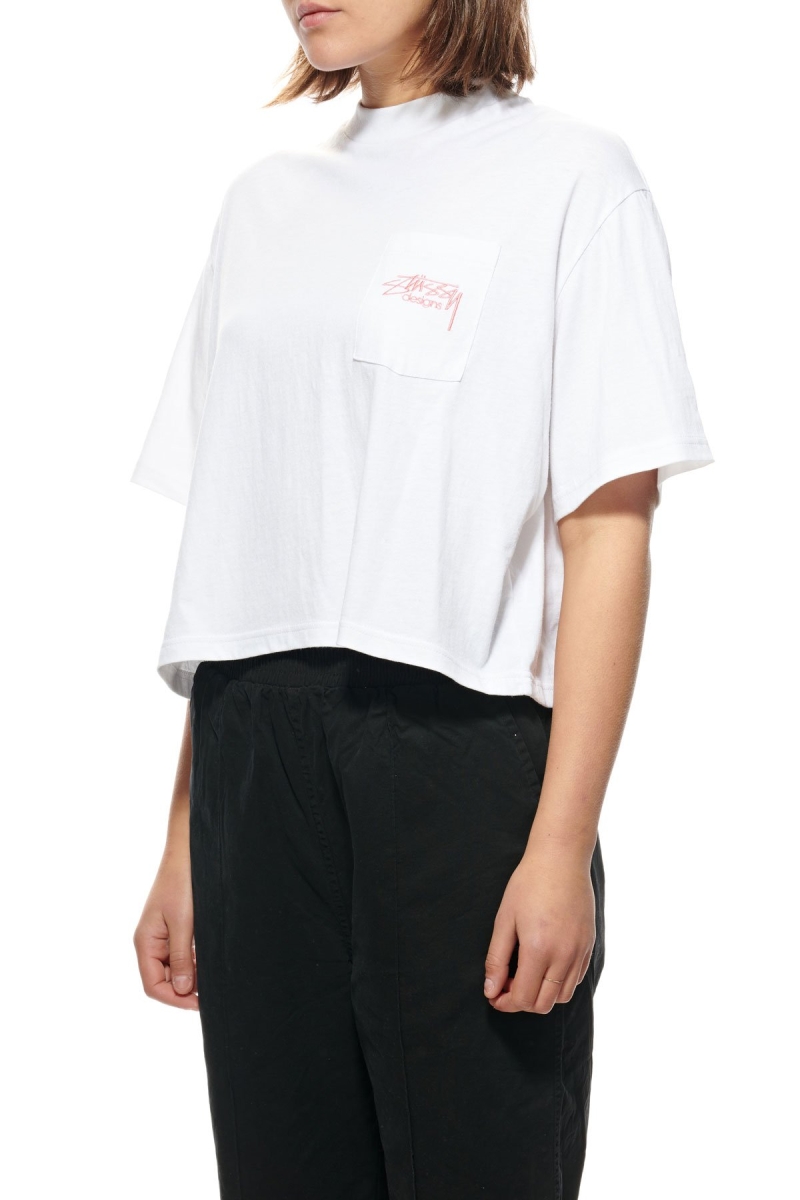 White Stussy Designs Pocket Boxy Women's T Shirts | USA000151