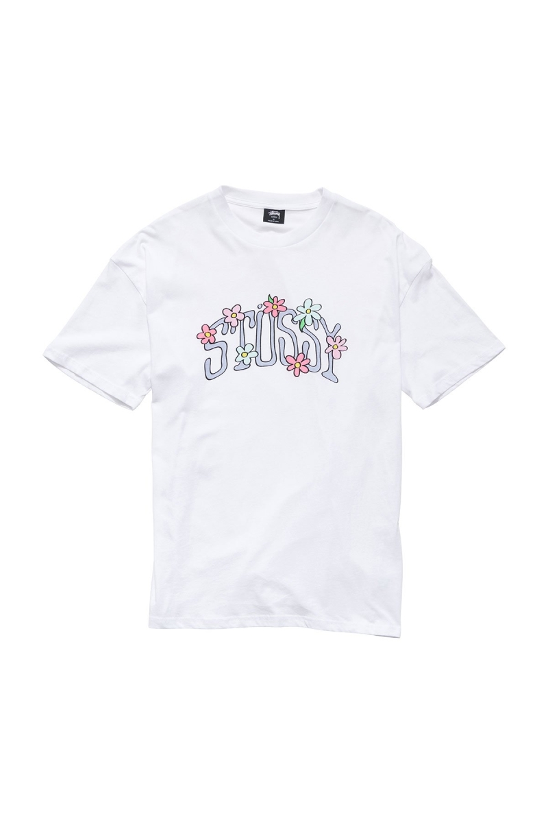 White Stussy Flowers Relaxed Women\'s T Shirts | USA000170