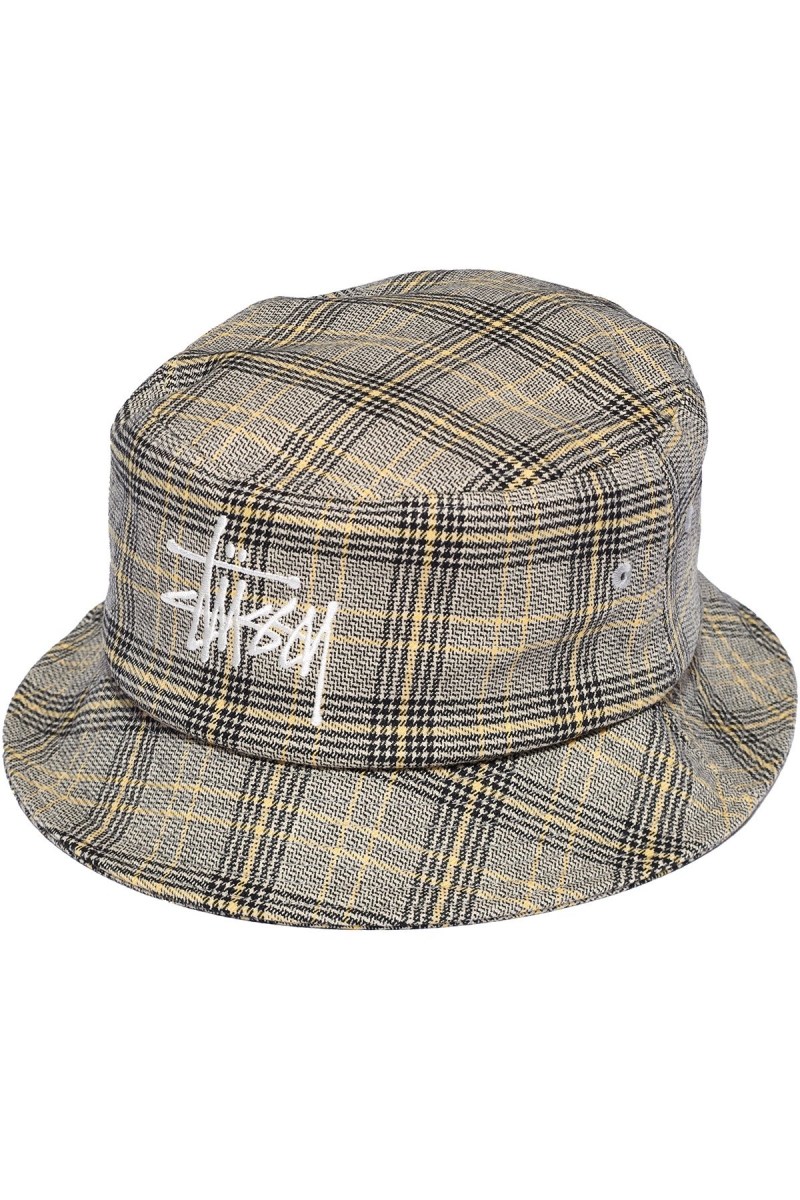 White Stussy Graffiti Check Bucket Men\'s Hats | USA000438