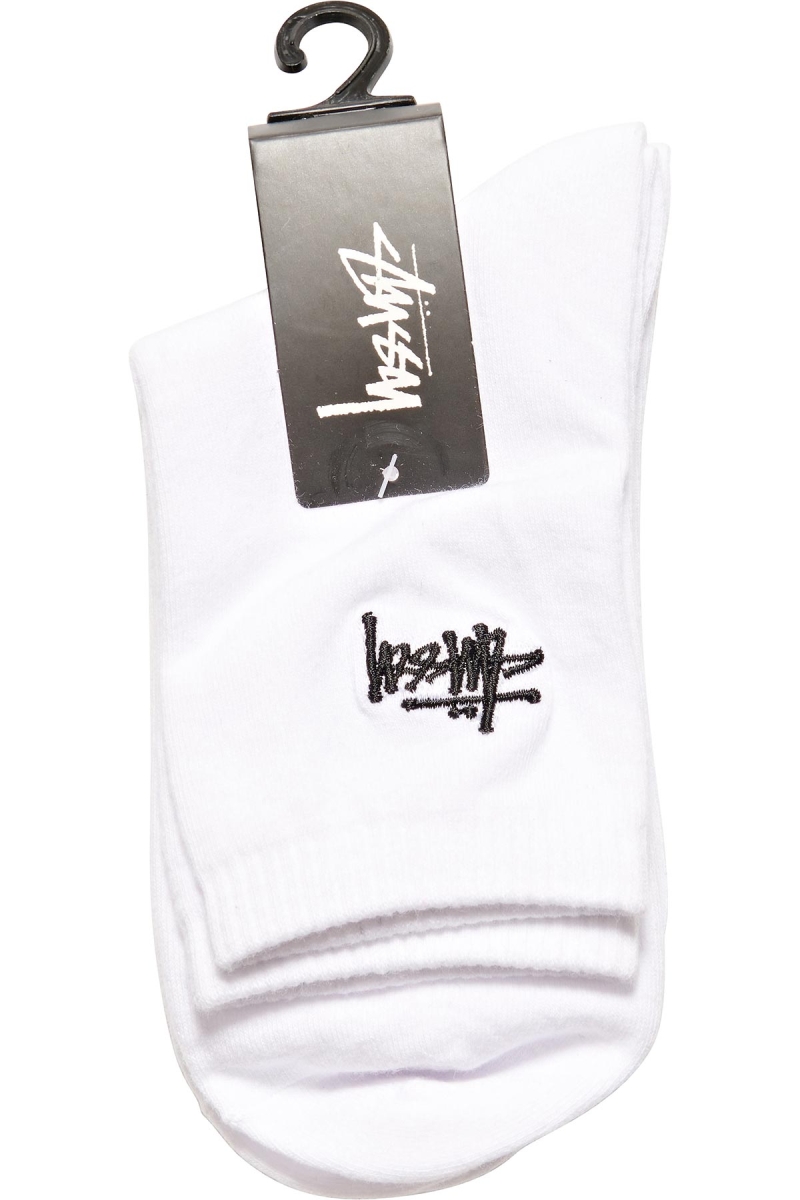 White Stussy Graffiti Crew (3 Pack) Men's Socks | USA000724