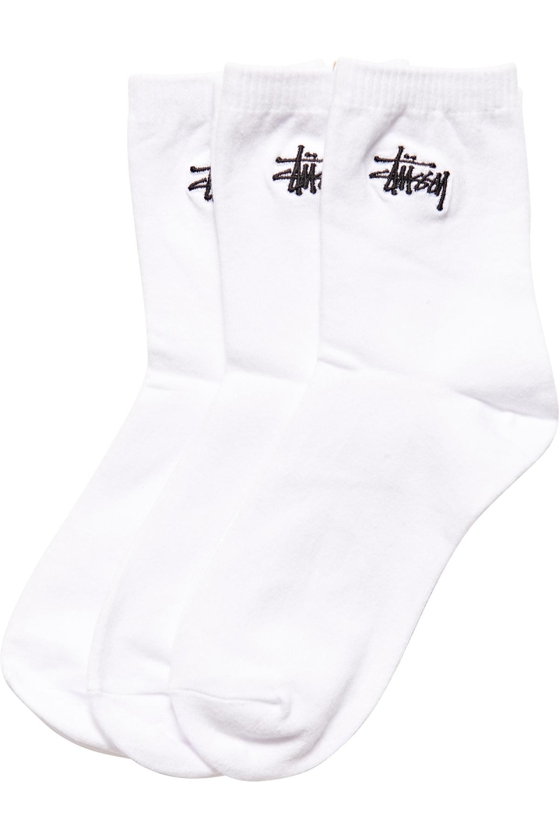 White Stussy Graffiti Crew (3 Pack) Men\'s Socks | USA000724