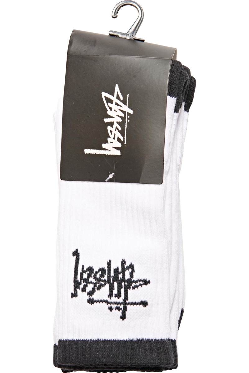 White Stussy Graffiti Crew (3 Pack) Men's Socks | USA000727