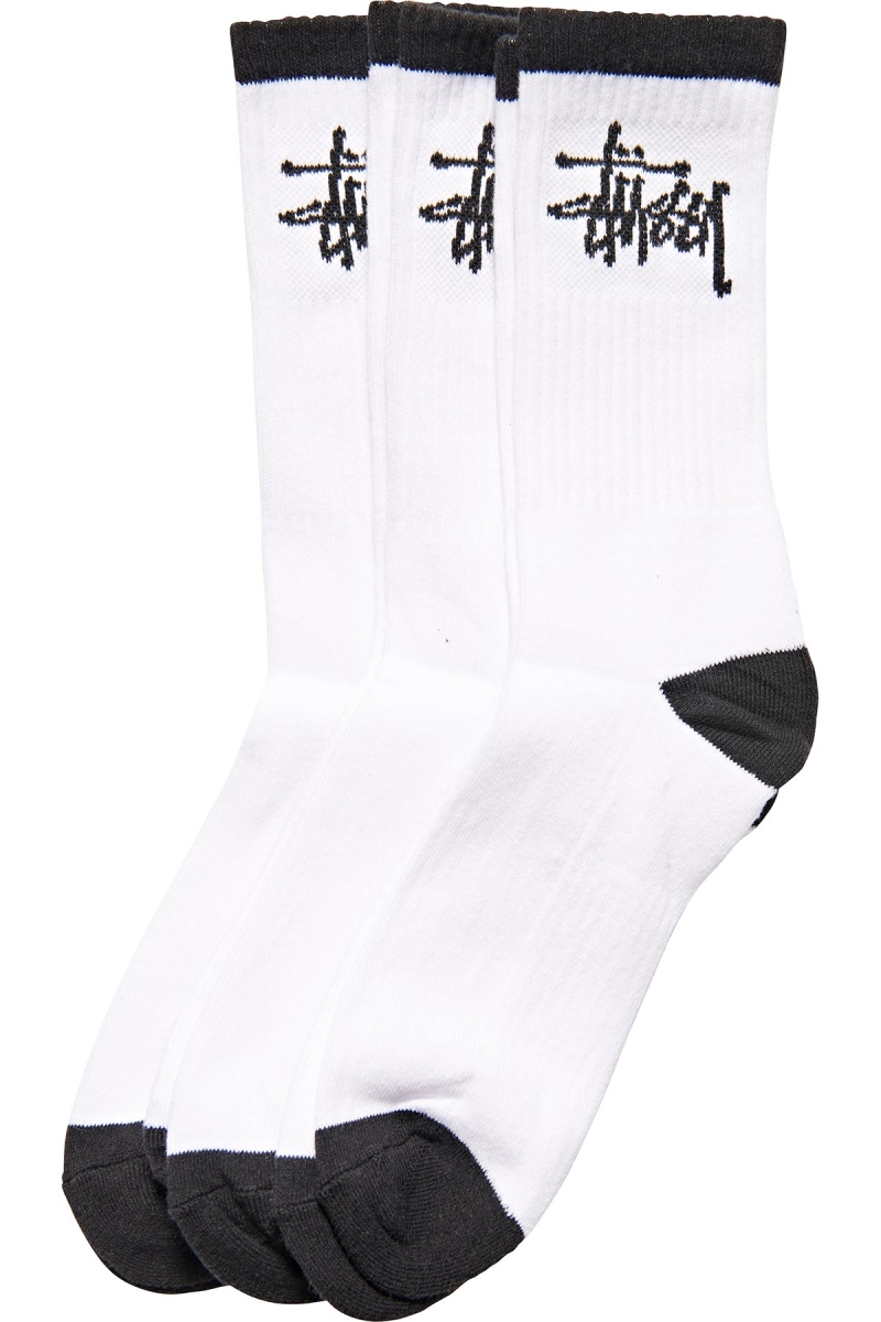 White Stussy Graffiti Crew (3 Pack) Men\'s Socks | USA000727