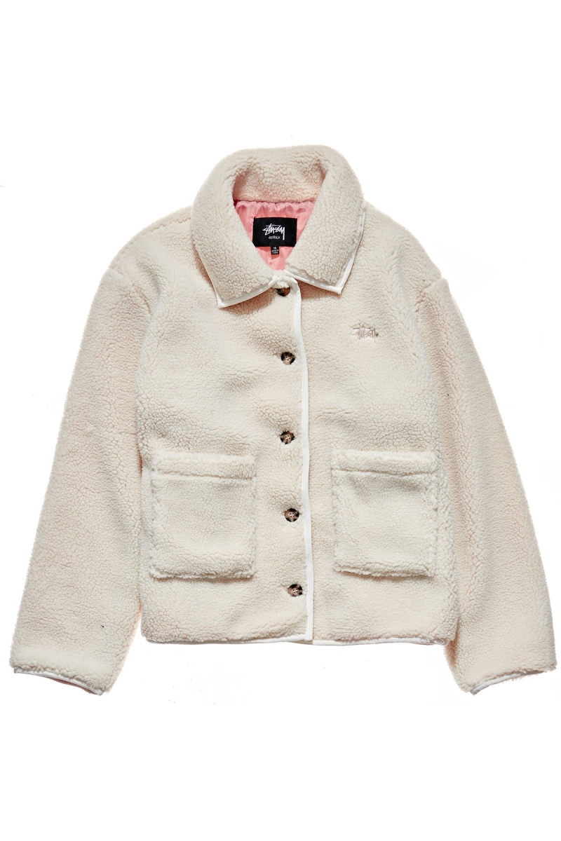 White Stussy Graffiti Sherpa Coaches Women\'s Jackets | USA000344