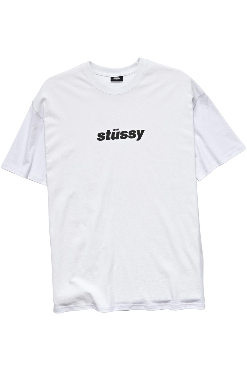 White Stussy Italic College SS Men's T Shirts | USA000228