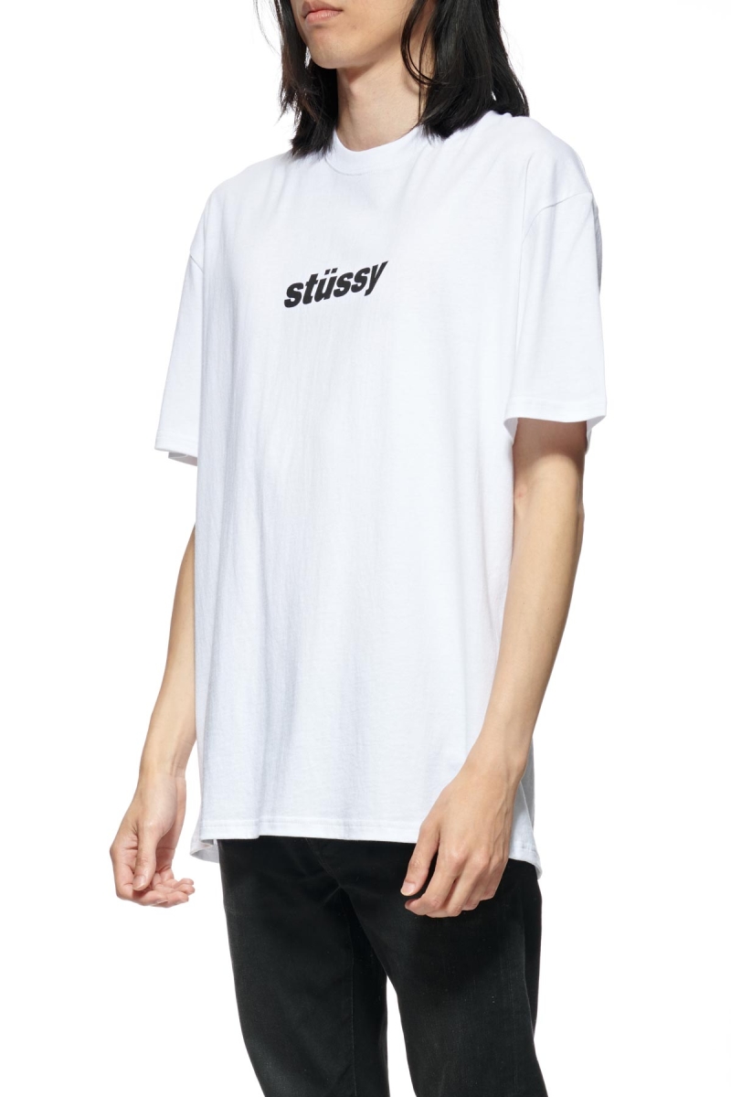 White Stussy Italic College SS Men's T Shirts | USA000228