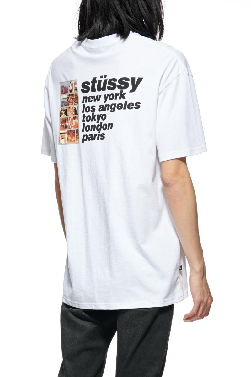 White Stussy Italic College SS Men's T Shirts | USA000228