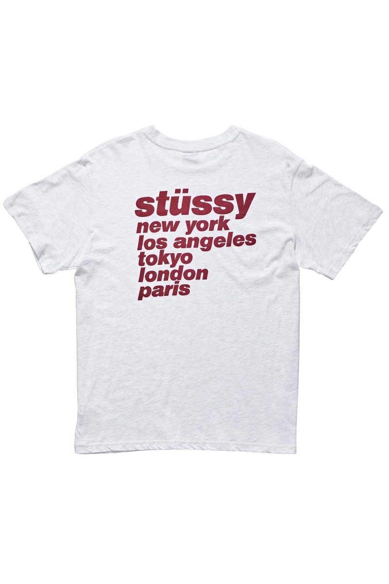 White Stussy Italic SS Men's T Shirts | USA000229