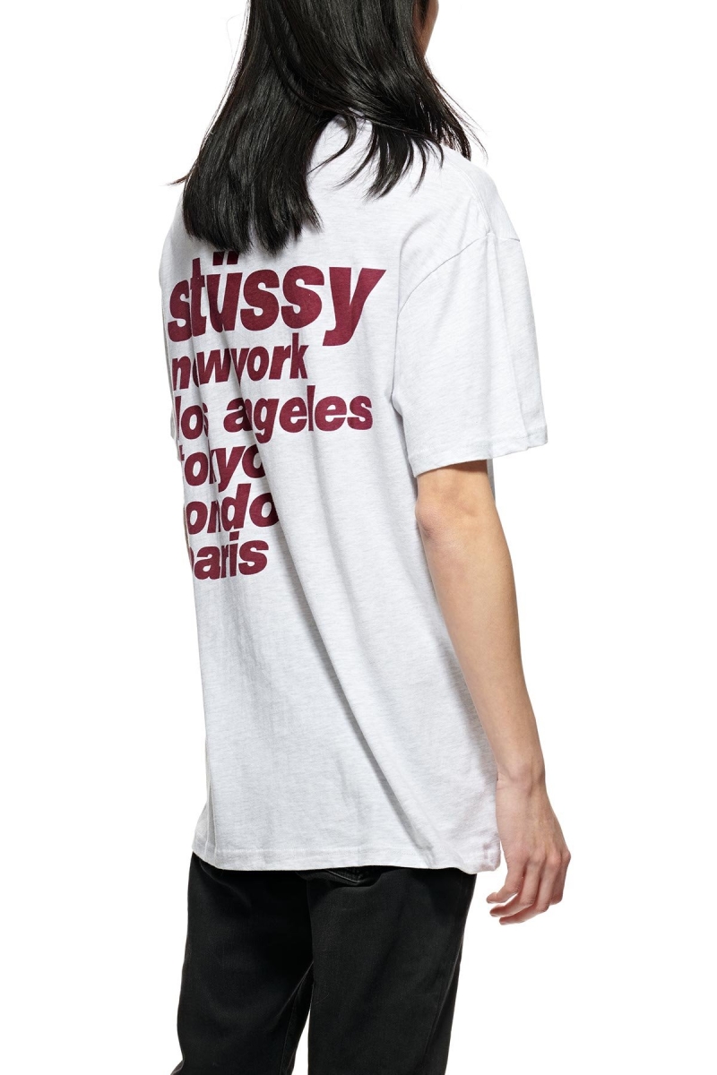 White Stussy Italic SS Men's T Shirts | USA000229