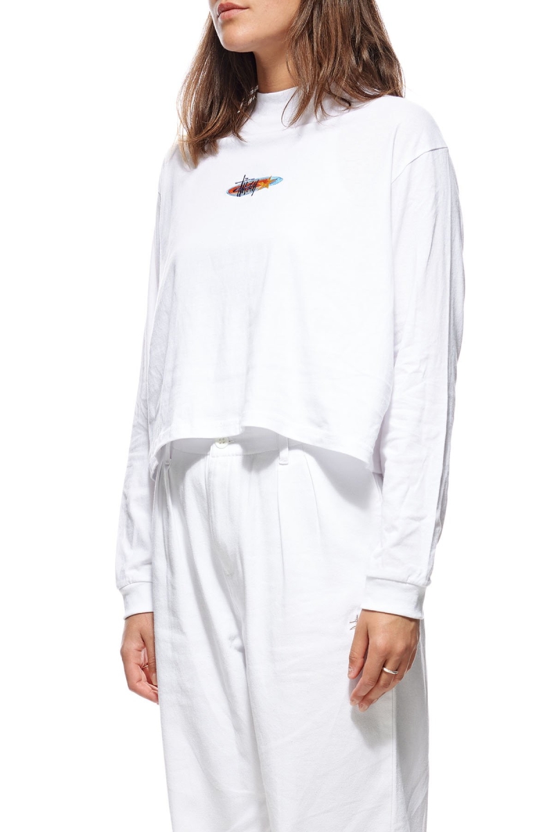 White Stussy Maui Mock Neck LS Women's Sweatshirts | USA000939