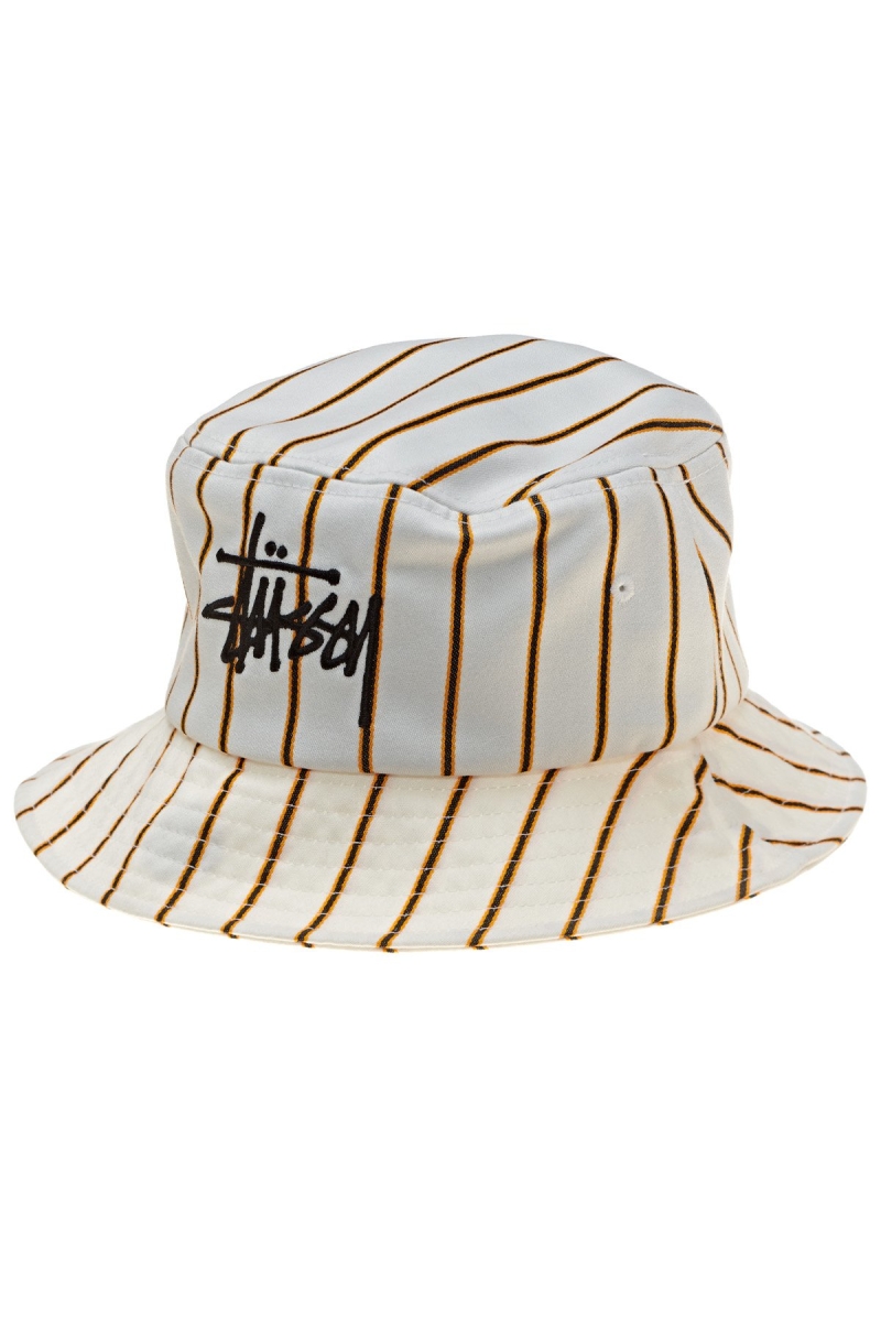 White Stussy Pinstripe Graffiti Bucket Men\'s Hats | USA000474