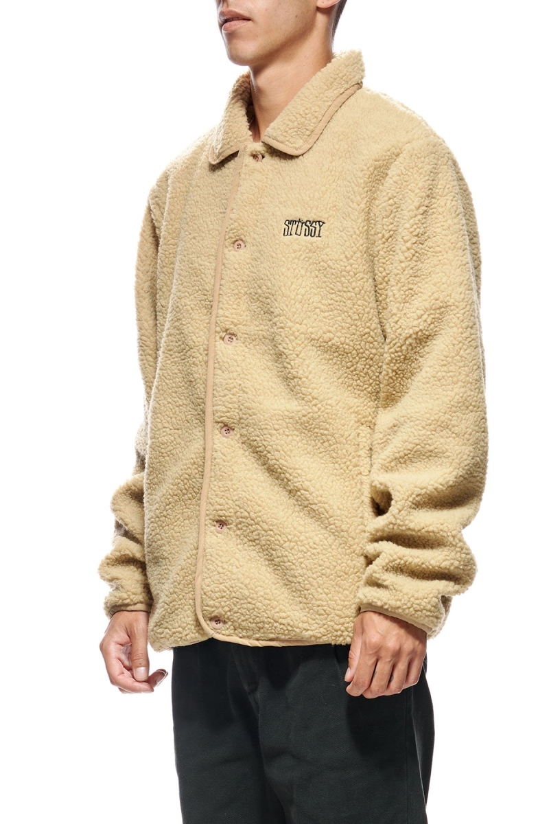 White Stussy Sherpa Button Down Men's Jackets | USA000359