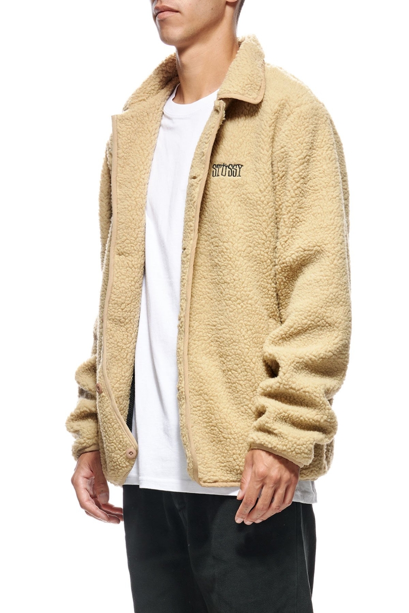 White Stussy Sherpa Button Down Men's Jackets | USA000359