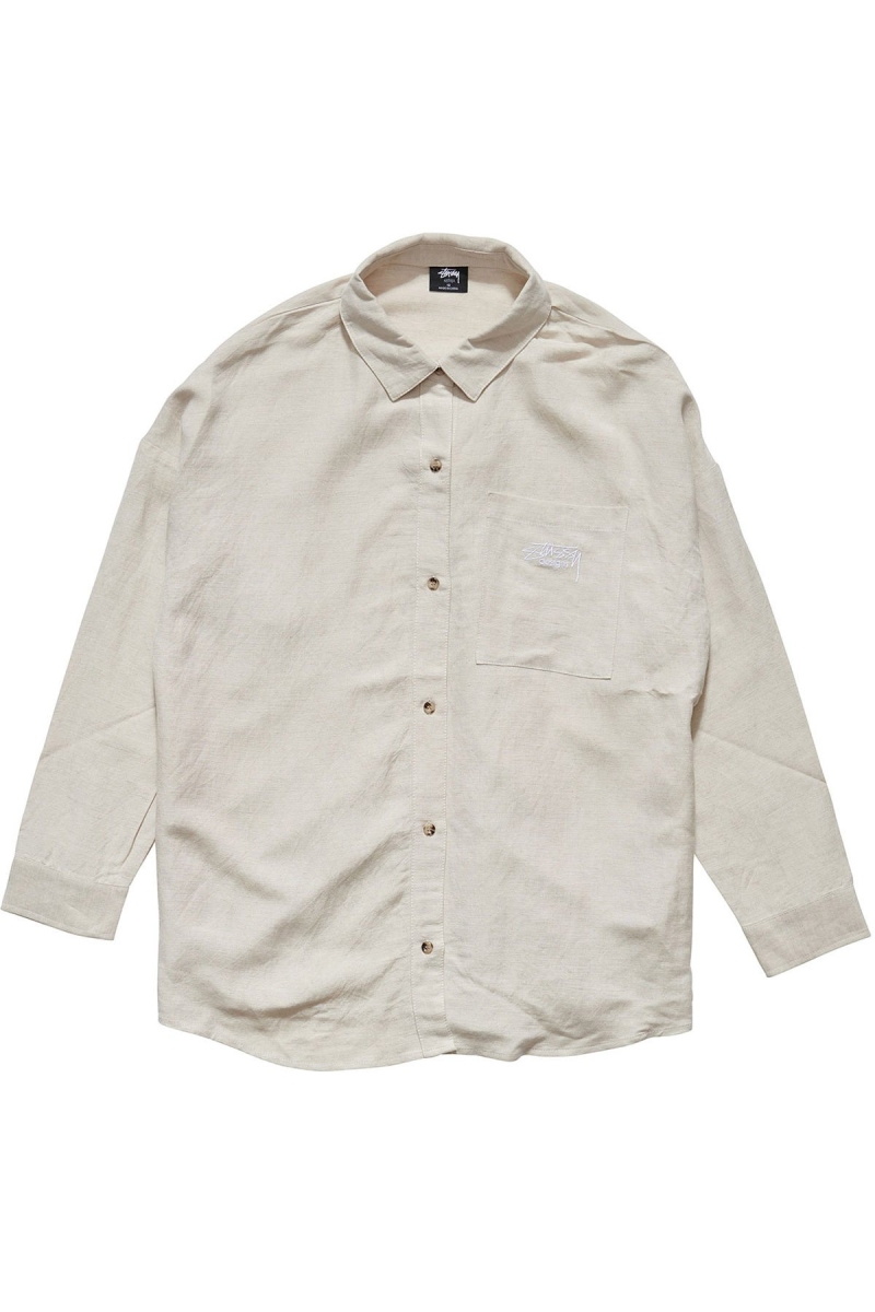 White Stussy Shoreline BF Linen Shirt Women\'s Sportswear | USA000784