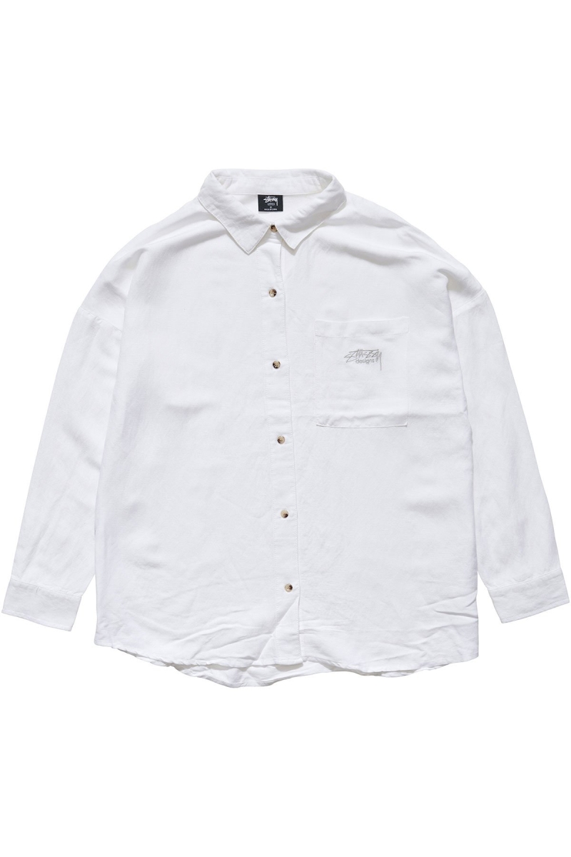 White Stussy Shoreline BF Linen Shirt Women\'s Sportswear | USA000786