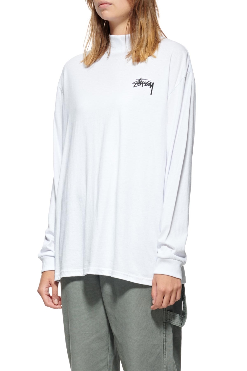 White Stussy Shrooms Mock Neck LS Women's Sweatshirts | USA000954