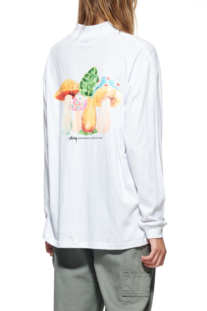 White Stussy Shrooms Mock Neck LS Women's Sweatshirts | USA000954