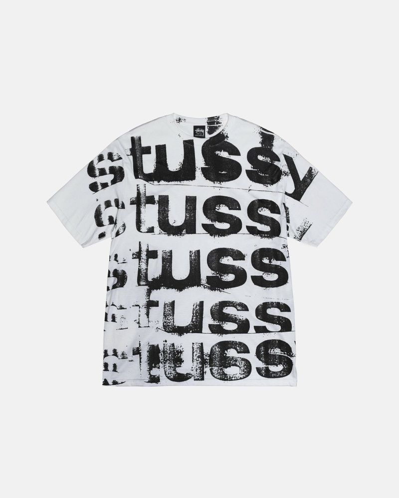 White Stussy Stamp Men\'s T Shirts | USA000269