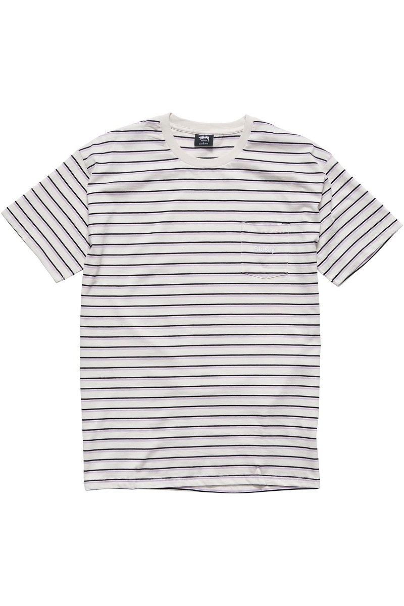 White Stussy Text Pocket Stripe Men\'s T Shirts | USA000277