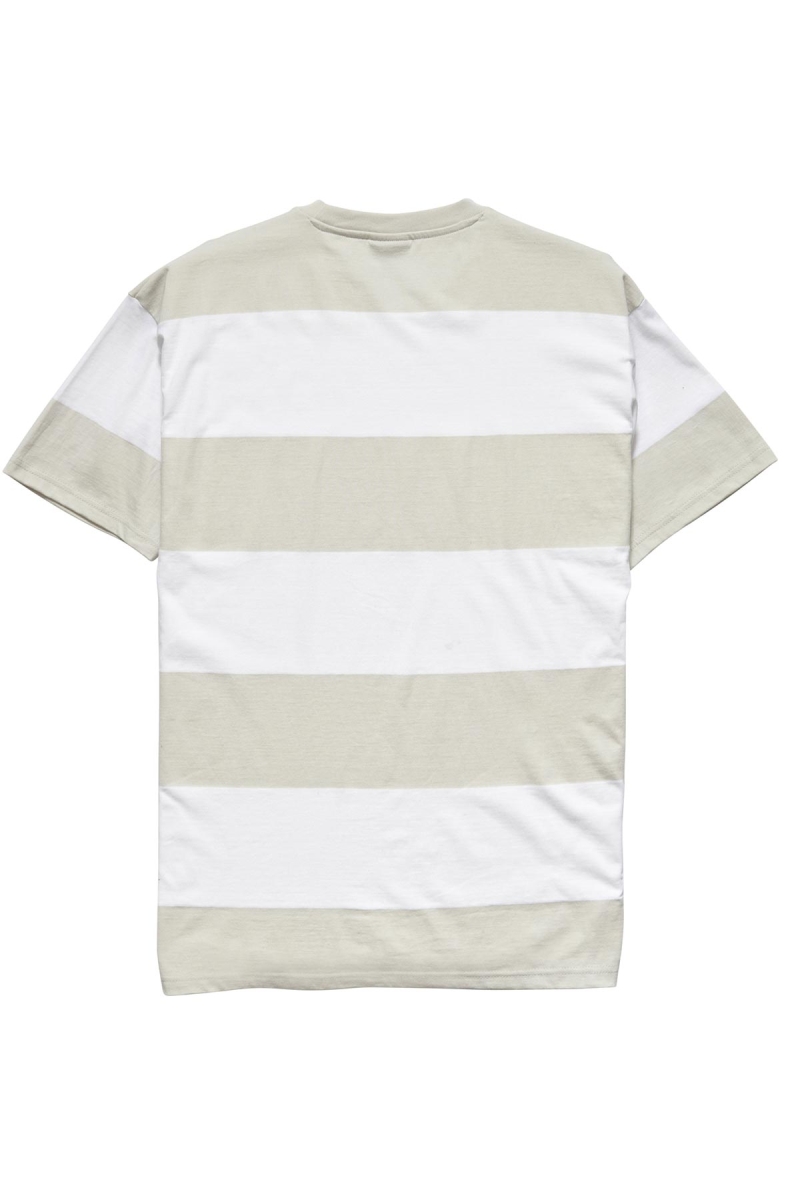 White Stussy View Stripe SS Pocket Men's T Shirts | USA000284