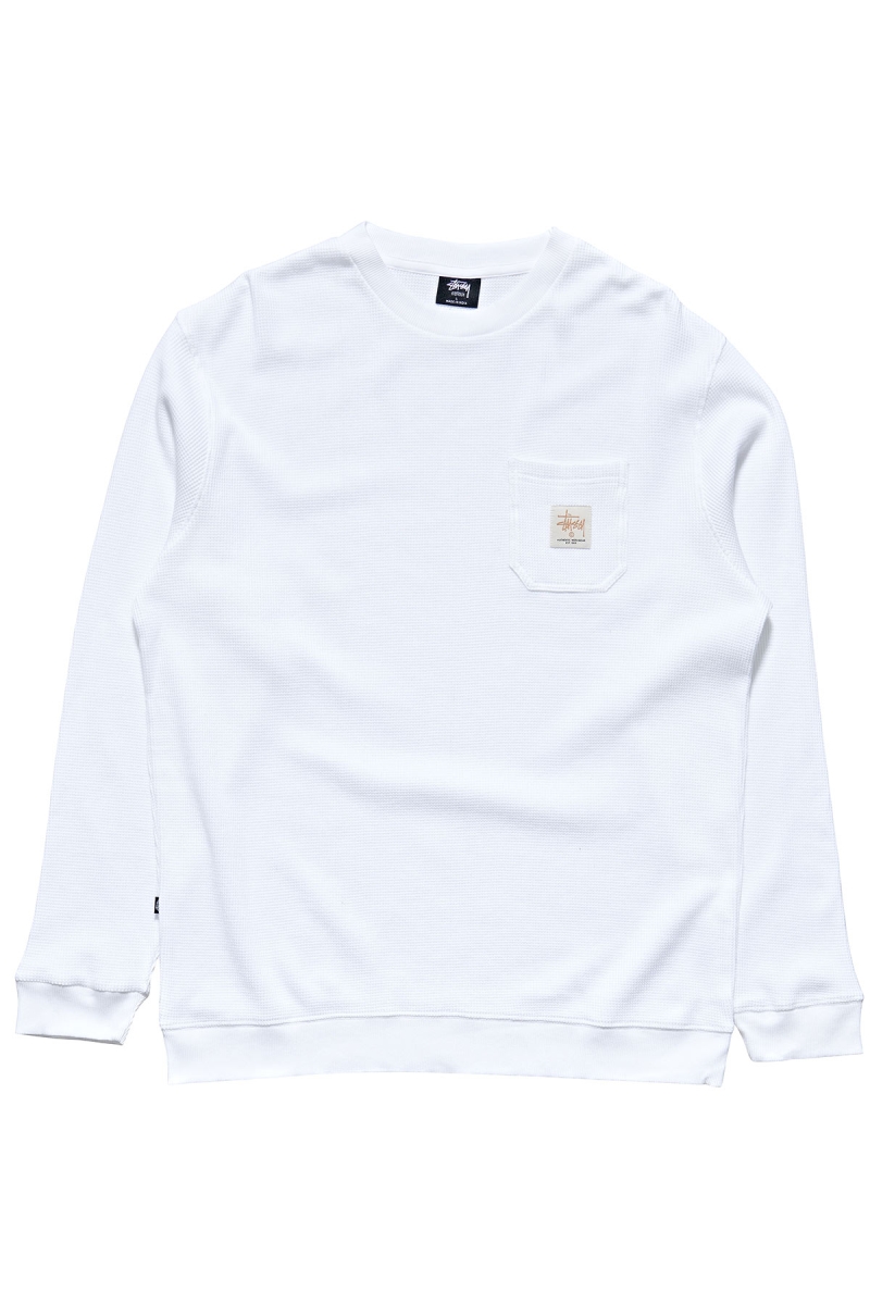 White Stussy Workwear Waffle Crew Men\'s Sweaters | USA000867