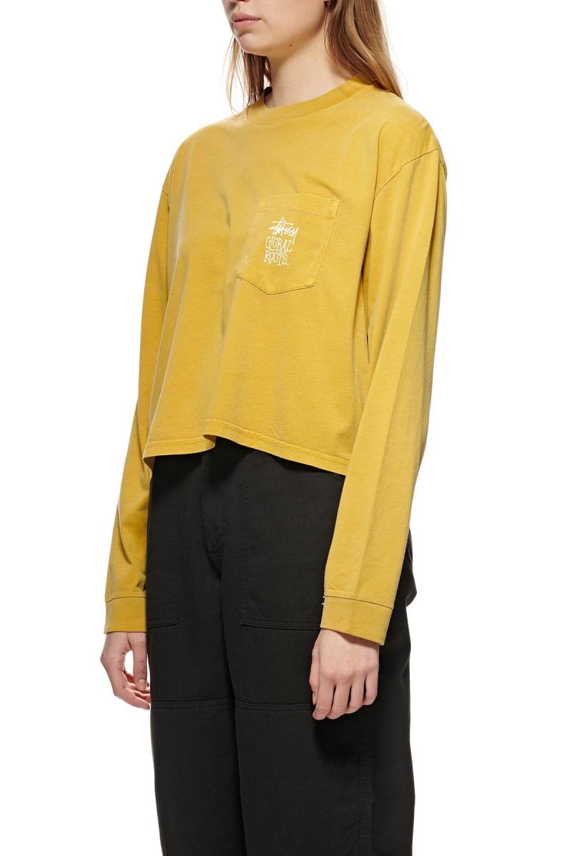 Yellow Stussy Graffiti Pigment LS Boxy Women's Sweatshirts | USA000923