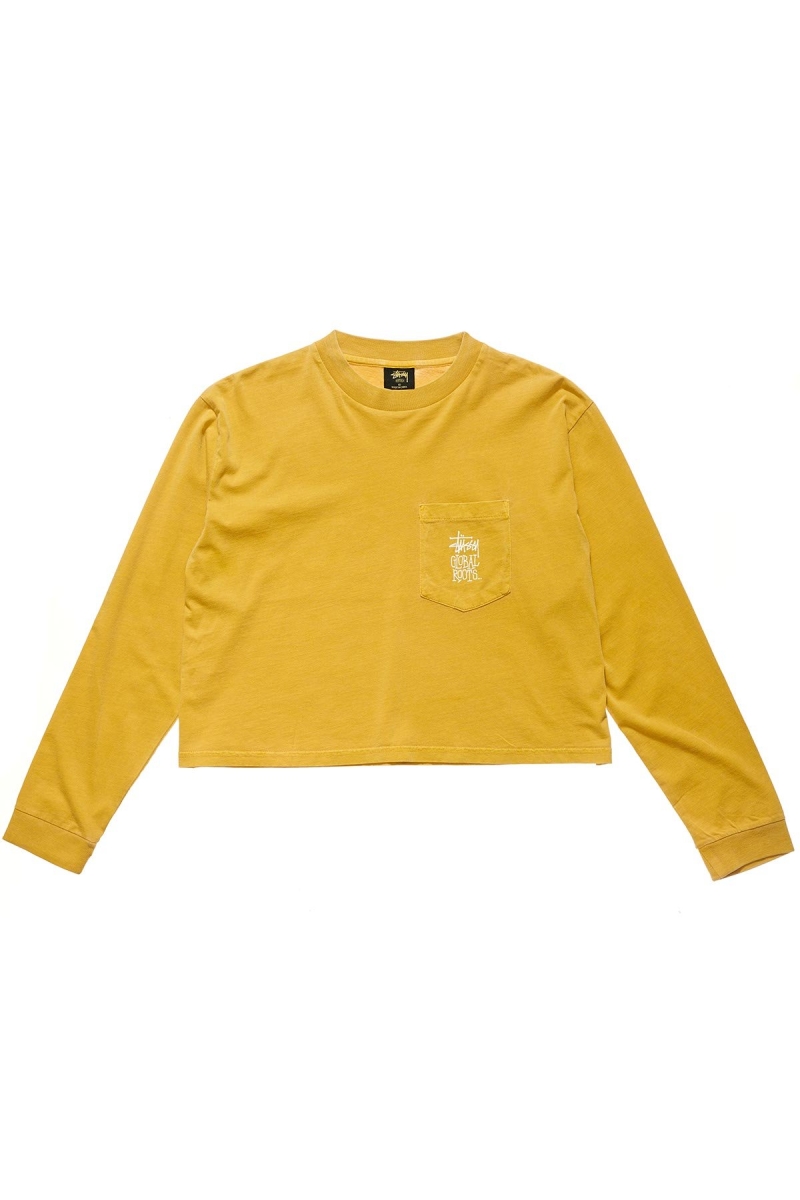 Yellow Stussy Graffiti Pigment LS Boxy Women\'s Sweatshirts | USA000923