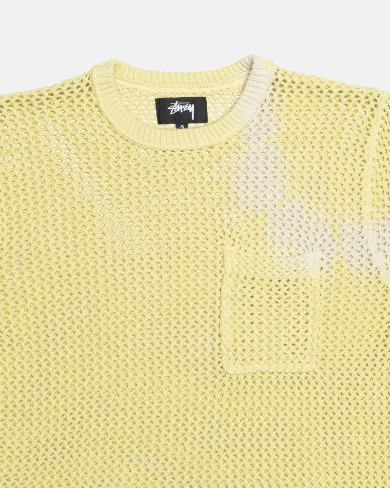 Yellow Stussy O'Dyed Heavyweight Mesh Crew Men's T Shirts | USA000250