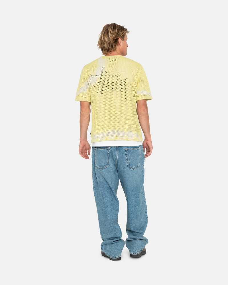 Yellow Stussy O'Dyed Heavyweight Mesh Crew Men's T Shirts | USA000250