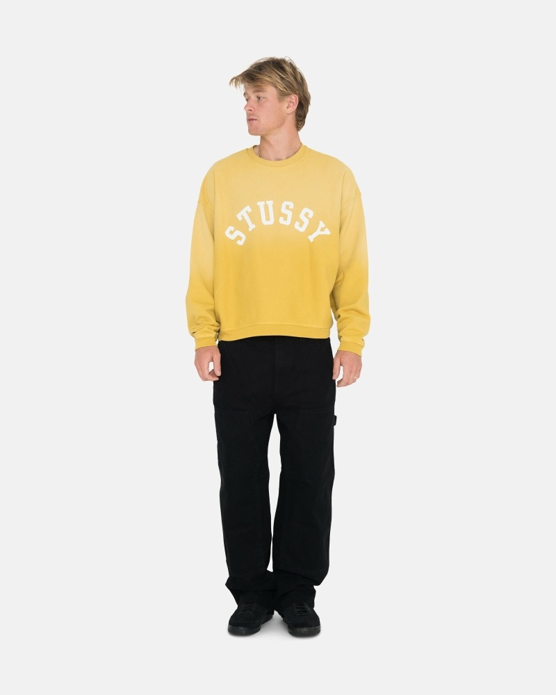 Yellow Stussy Sun Faded Oversized Crew Men's Hoodies | USA000085