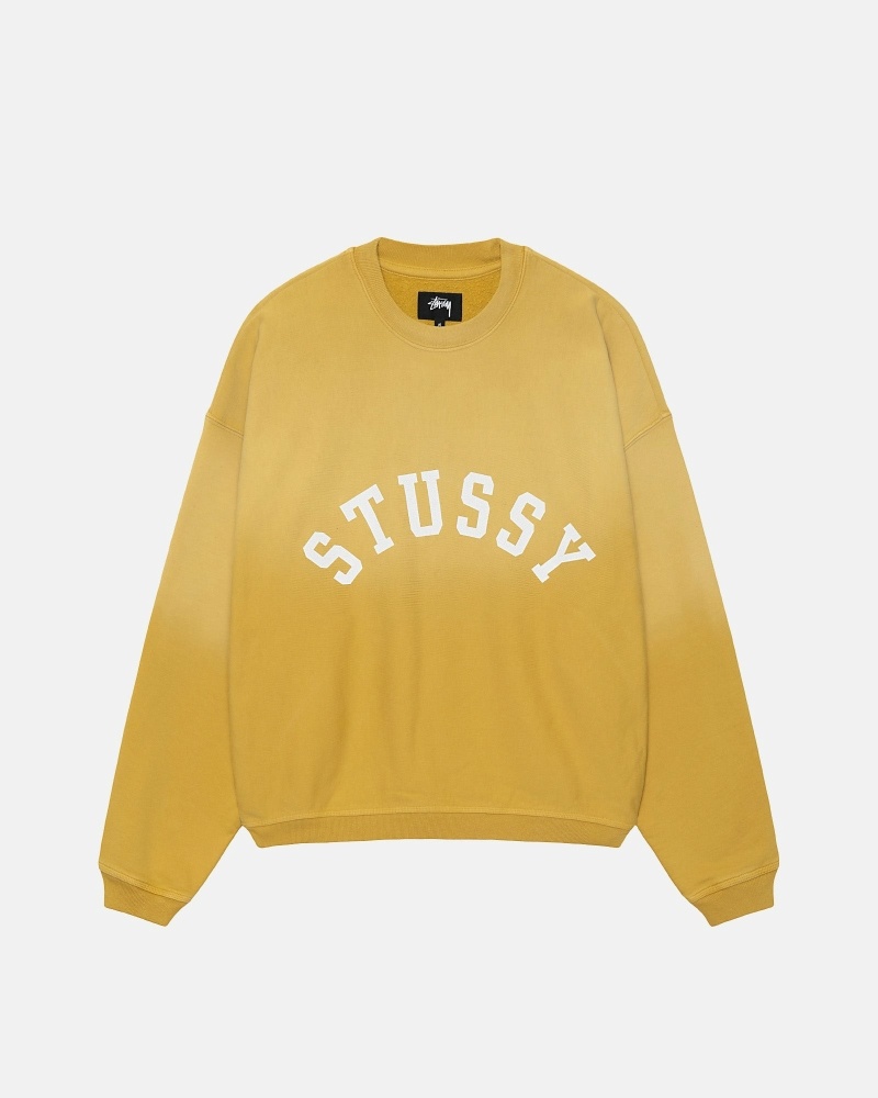 Yellow Stussy Sun Faded Oversized Crew Men\'s Hoodies | USA000085