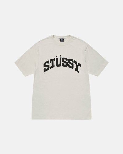 Beige Stussy Block Sport Pigment Dyed Men's T Shirts | USA000115