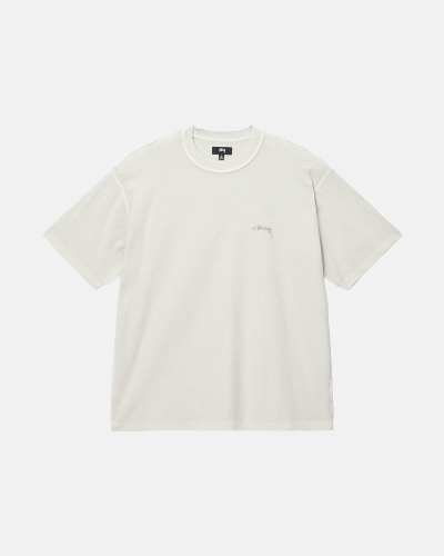 Beige Stussy Lazy Men's T Shirts | USA000238