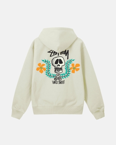 Beige Stussy Skull Crest Men's Hoodies | USA000064