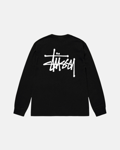 Black Stussy Basic Ls Men's T Shirts | USA000101