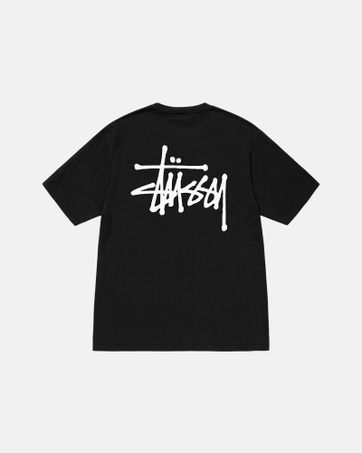 Black Stussy Basic Pigment Dyed Men's T Shirts | USA000106