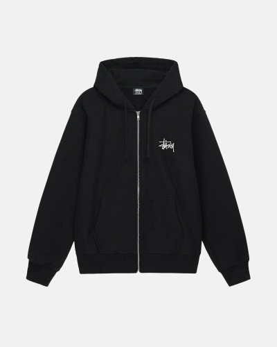 Black Stussy Basic Zip Men's Hoodies | USA000016