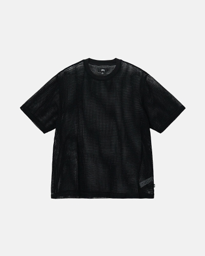 Black Stussy Cotton Mesh Ss Crew Men's T Shirts | USA000144