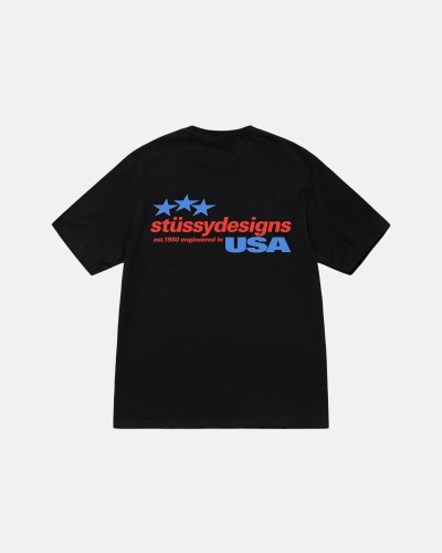 Black Stussy Designs USA Men's T Shirts | USA000158