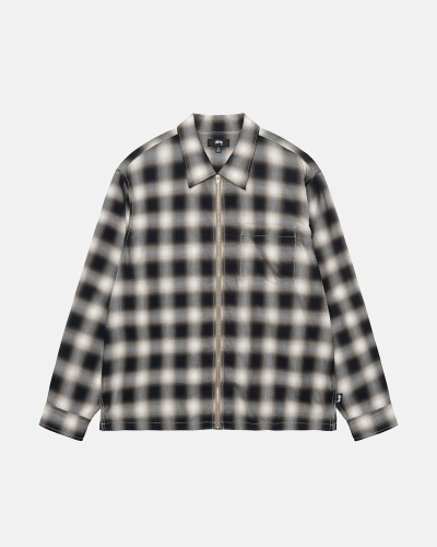 Black Stussy Eddie Plaid Zip Men's Shirts | USA000304