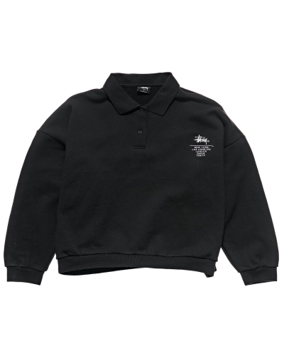 Black Stussy Graffiti OS Fleece Polo Women's Sweaters | USA000840